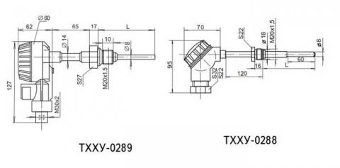 Схема габаритов преобразователей ТСМУ/ТСПУ/ТХАУ-0288, ТСМУ/ТСПУ/ТХАУ-0289