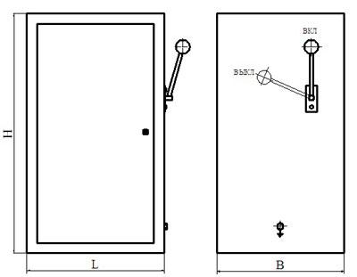 Рис.1. Габаритный чертеж ящиков ЯРП с рубильником РПБ