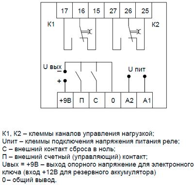 Рис.2. Схема внешних подключений реле ВЛ-159М-2