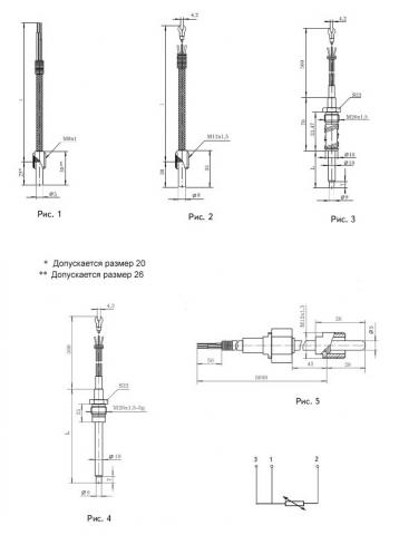 Схема габаритов и соединения термопреобразователей ТСМ-1388, ТСП-1388