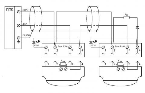 Схема подключения извещателей. Подключение к ППКП со знакопеременным питанием ШПС