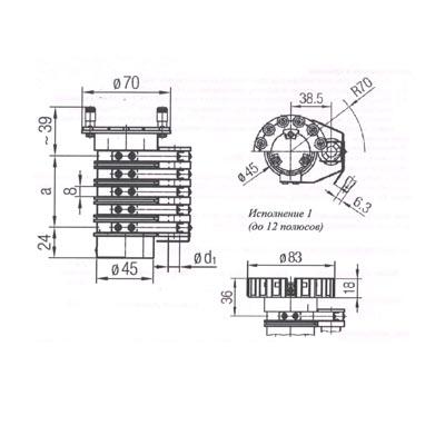 Рис.1 Схема габаритных размеров токосъемника КТ 0900 - КТ25000 Схема габаритных размеров токосъемника КТ 0900 - КТ25000